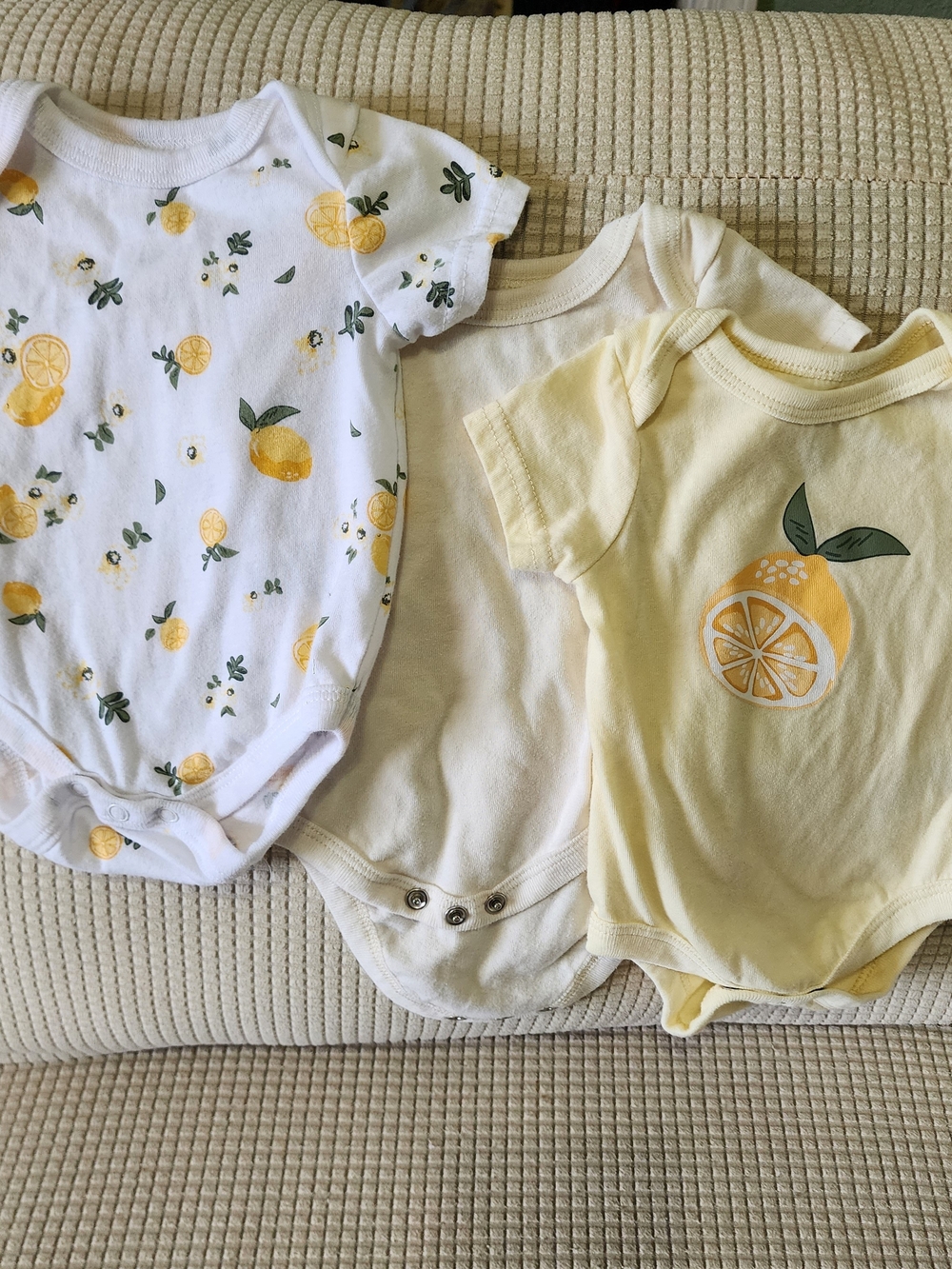 Mini Hop 3M 3 Pack Baby Lemon Print One-Piece Bodysuits - Yellow & White.